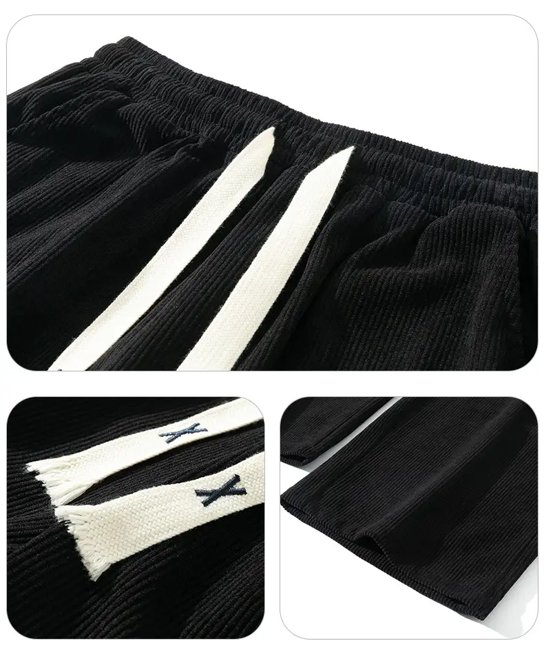 Men's Black Corduroy Leg Pants Winter Loose Fit — feature 5
