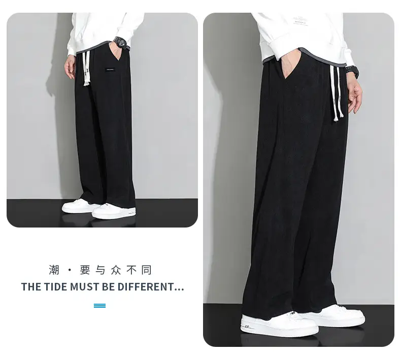 Men's Black Corduroy Leg Pants Winter Loose Fit — feature 7
