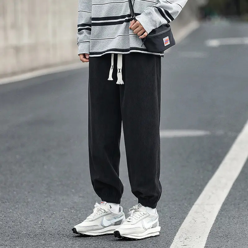 Men's Black Corduroy Leg Pants Winter Loose Fit