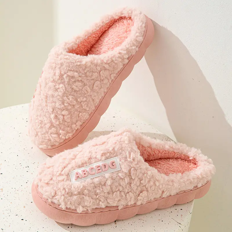 Autumn and Winter cotton slippers winter couple home indoor non-slip warm thick bottom fleece-lined warm wool-like cotton slippers - Image 4