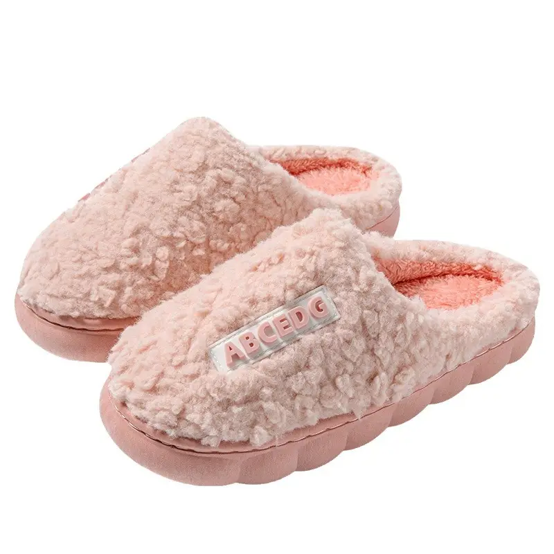 Autumn and Winter cotton slippers winter couple home indoor non-slip warm thick bottom fleece-lined warm wool-like cotton slippers - Image 6