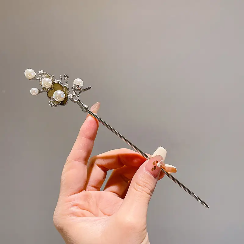 Chinese Style Pearl Flower Hairpin for Women - Image 12