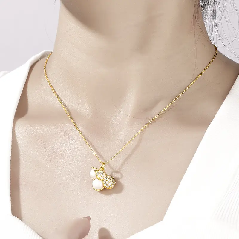 Korean Style Pearl Gourd Pendant Necklace Set for Women - Image 2