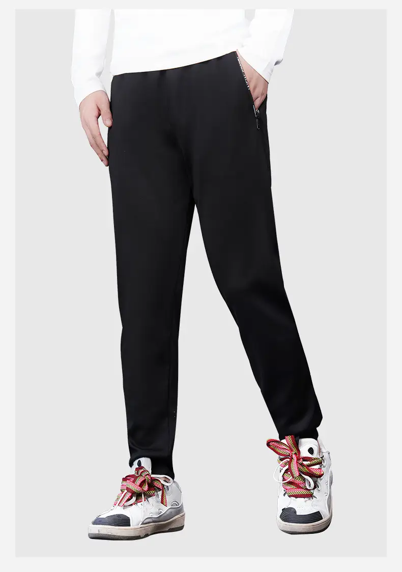 Men's Black Fleece Lined Casual Trousers Winter Warm — feature 23