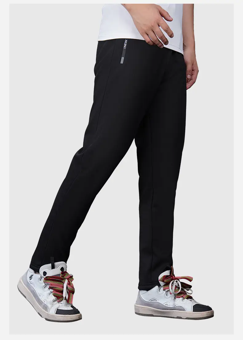 Men's Black Fleece Lined Casual Trousers Winter Warm — feature 24