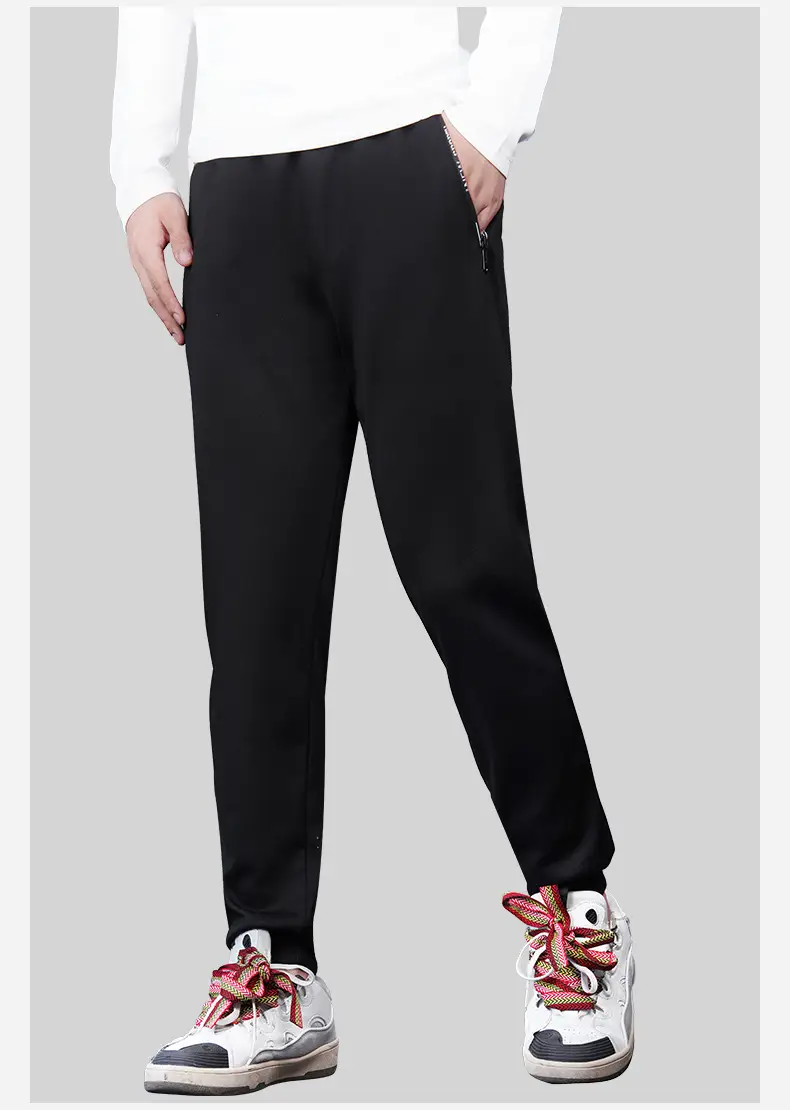 Men's Black Fleece Lined Casual Trousers Winter Warm — feature 3