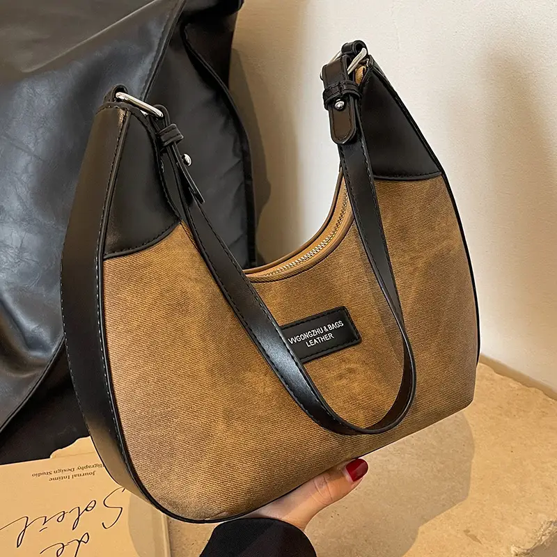 Women's Grey Suede Shoulder Messenger Bag Large Capacity - Image 2