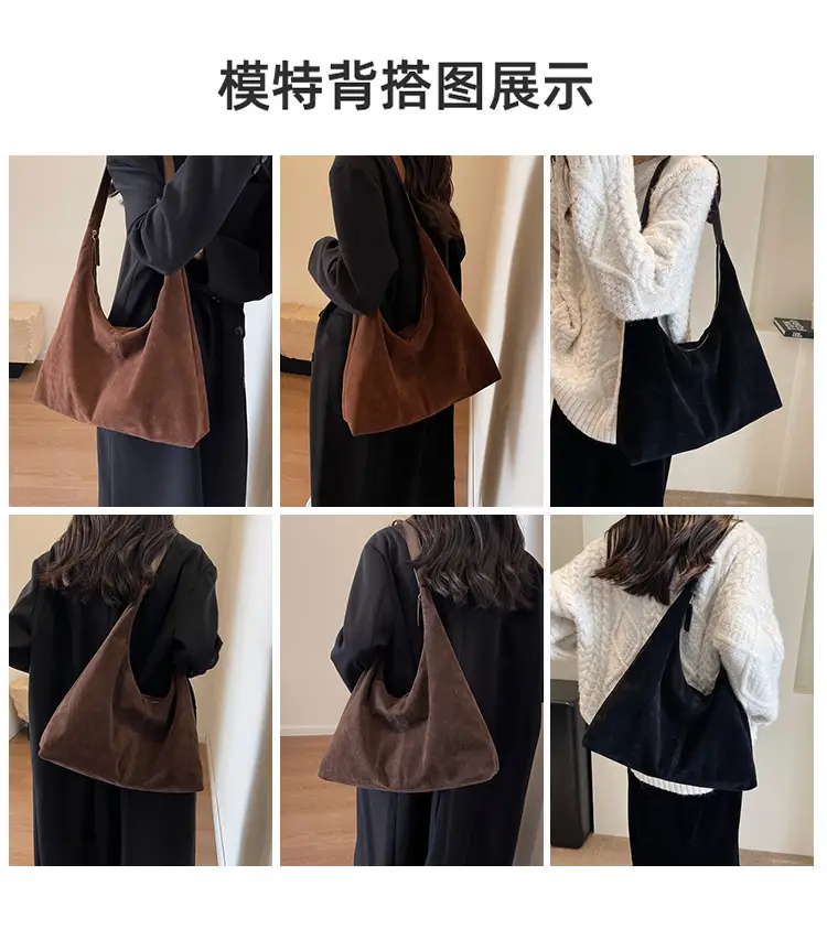 Women's Armpit Bag 2024 Frosted Black Large Capacity — feature 10
