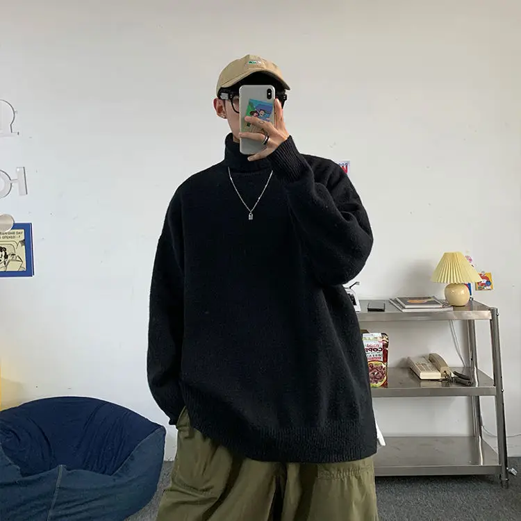 Black Heavyweight Deer Plush Turtleneck Sweater Unisex — feature 13