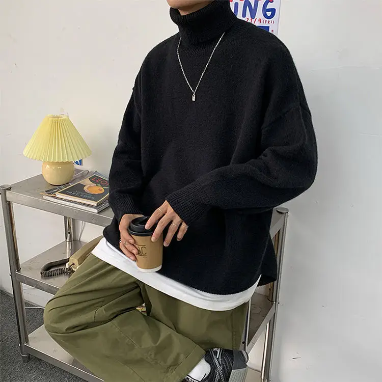 Black Heavyweight Deer Plush Turtleneck Sweater Unisex — feature 4