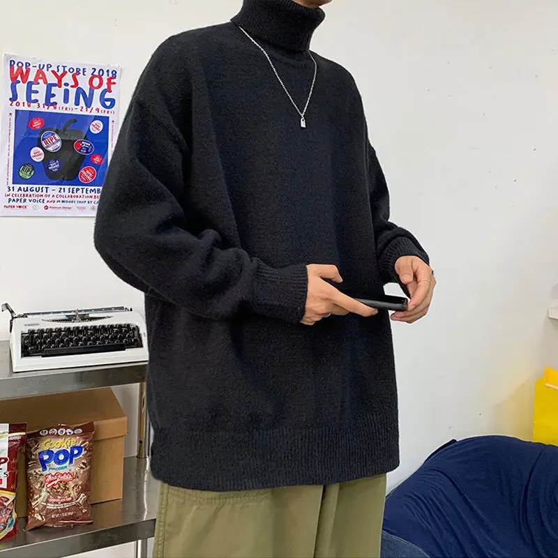 Black Heavyweight Deer Plush Turtleneck Sweater Unisex - Image 3