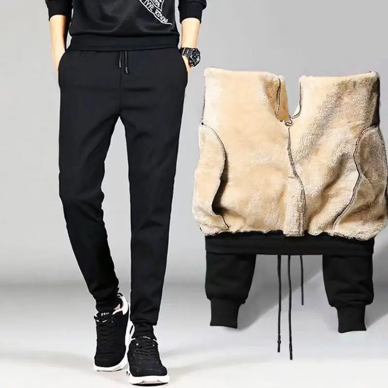 Fleece Lined Warm Men's Long Pants Black Plus Size - Image 25