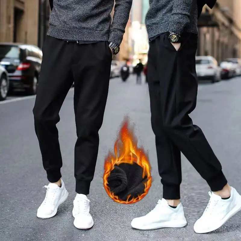 Fleece Lined Warm Men's Long Pants Black Plus Size - Image 26