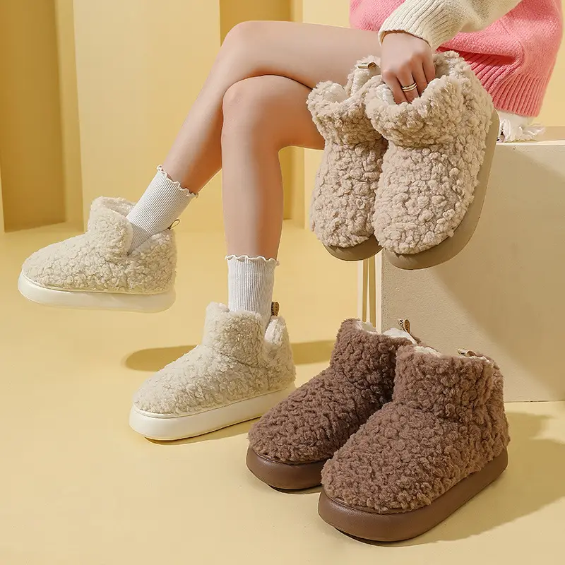 High-Top Cotton Slippers with Heel Cover for Women, Winter Thick-Soled Home Slippers, Men's Plush Warm Cotton Shoes, Wholesale - Image 7
