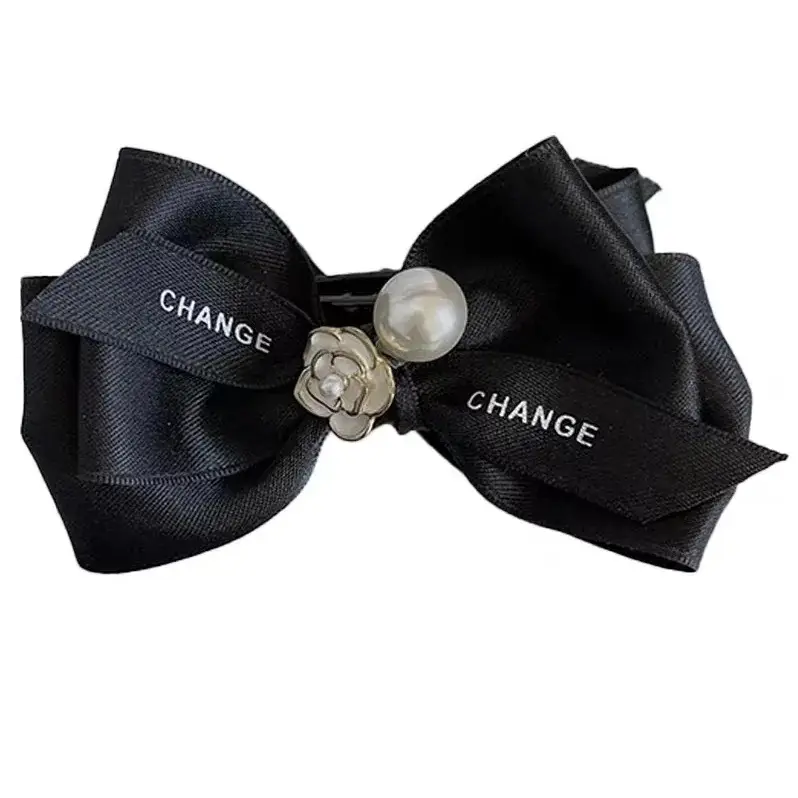 French Style Black Bow Hairpin with Pearl Accents