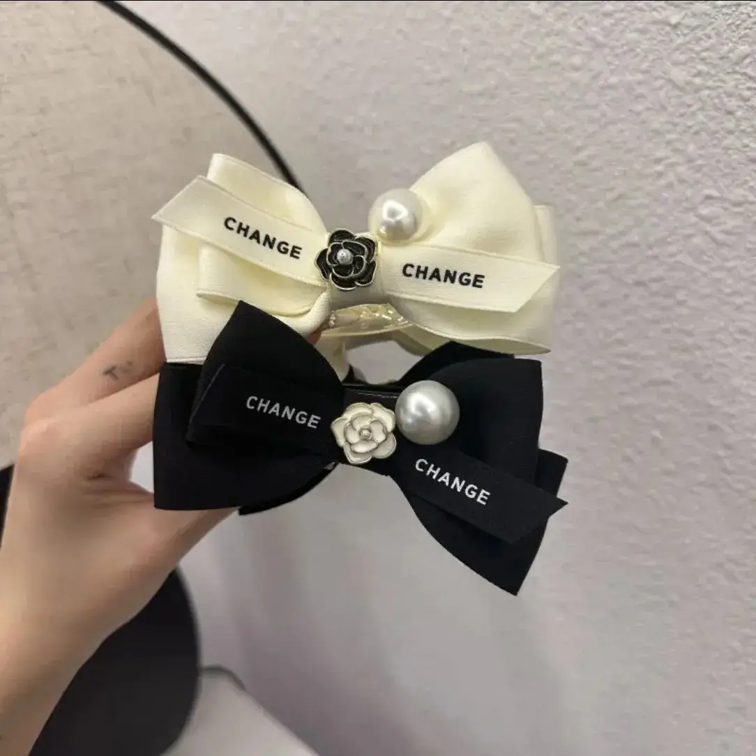 French Style Black Bow Hairpin with Pearl Accents — feature 5