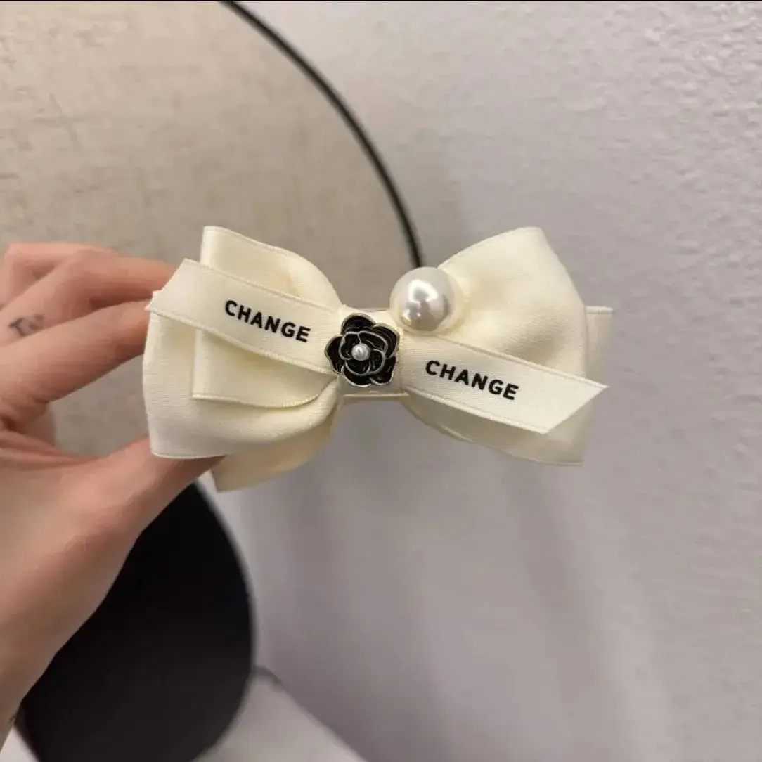 French Style Black Bow Hairpin with Pearl Accents