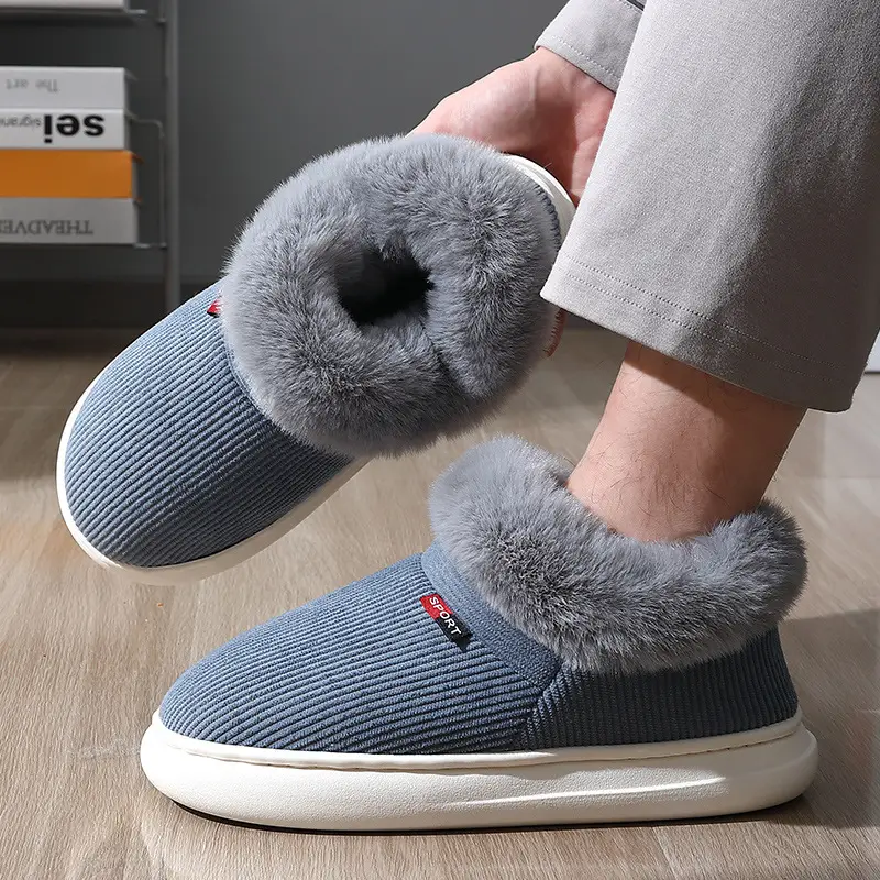 Cotton slippers women's velvet bag heel winter new indoor home thick bottom non-slip thermal cotton slippers men's outer wear wholesale
