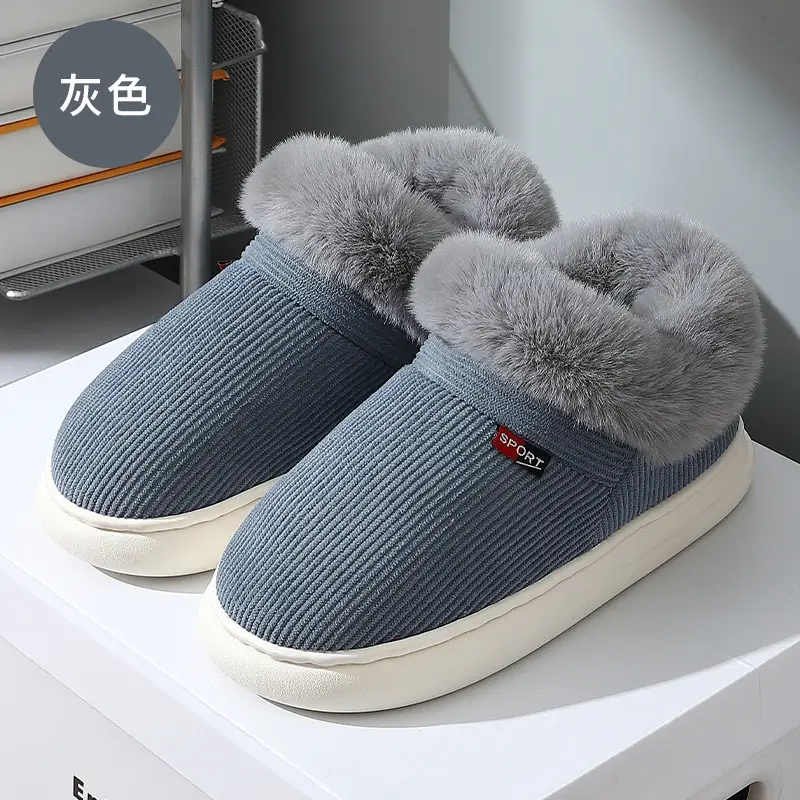 Cotton slippers women's velvet bag heel winter new indoor home thick bottom non-slip thermal cotton slippers men's outer wear wholesale