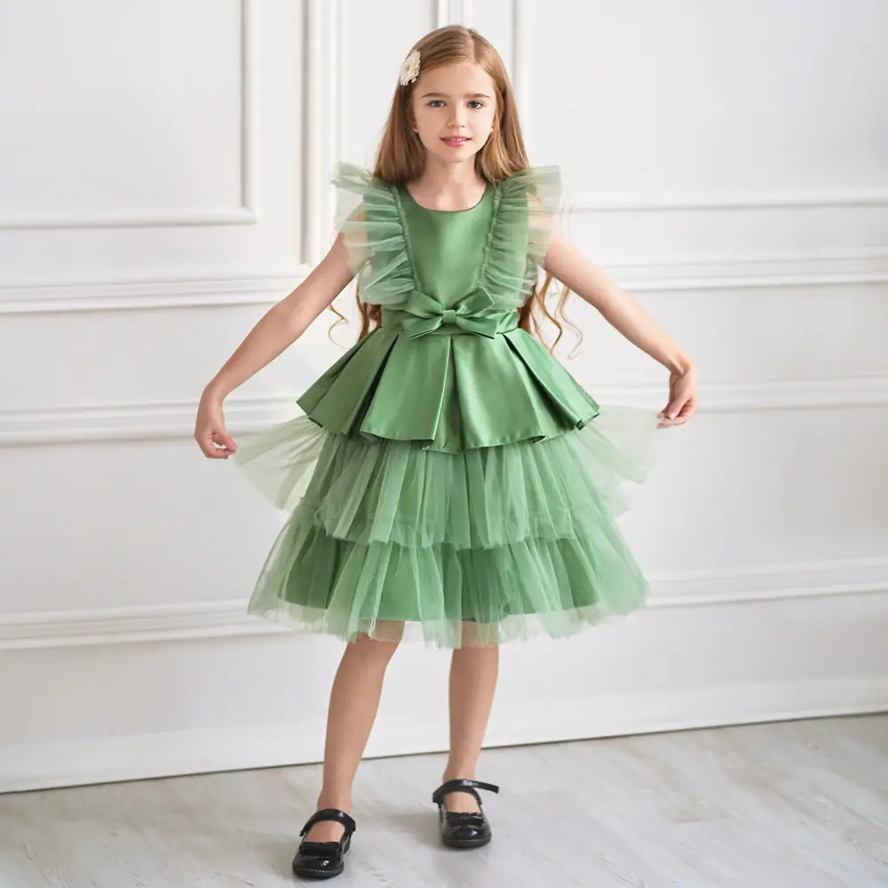 Green Multi-Layer Pettiskirt Party Dress for Girls - Image 5
