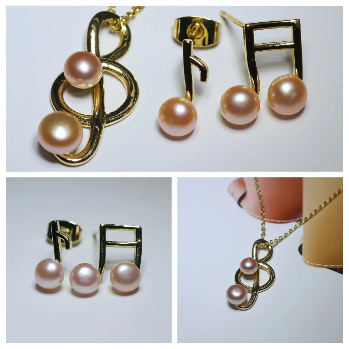 Dan Tao Pearl Earrings Necklace Set Gold Finish - Image 2