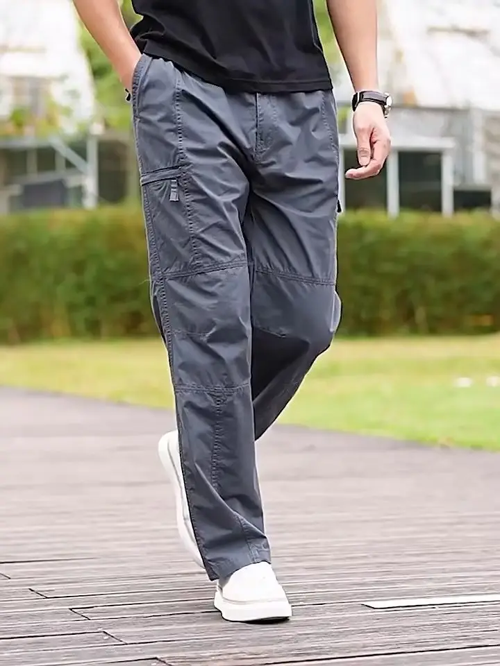 Men's Grey Fat Plus Size Loose Casual Pants — feature 9