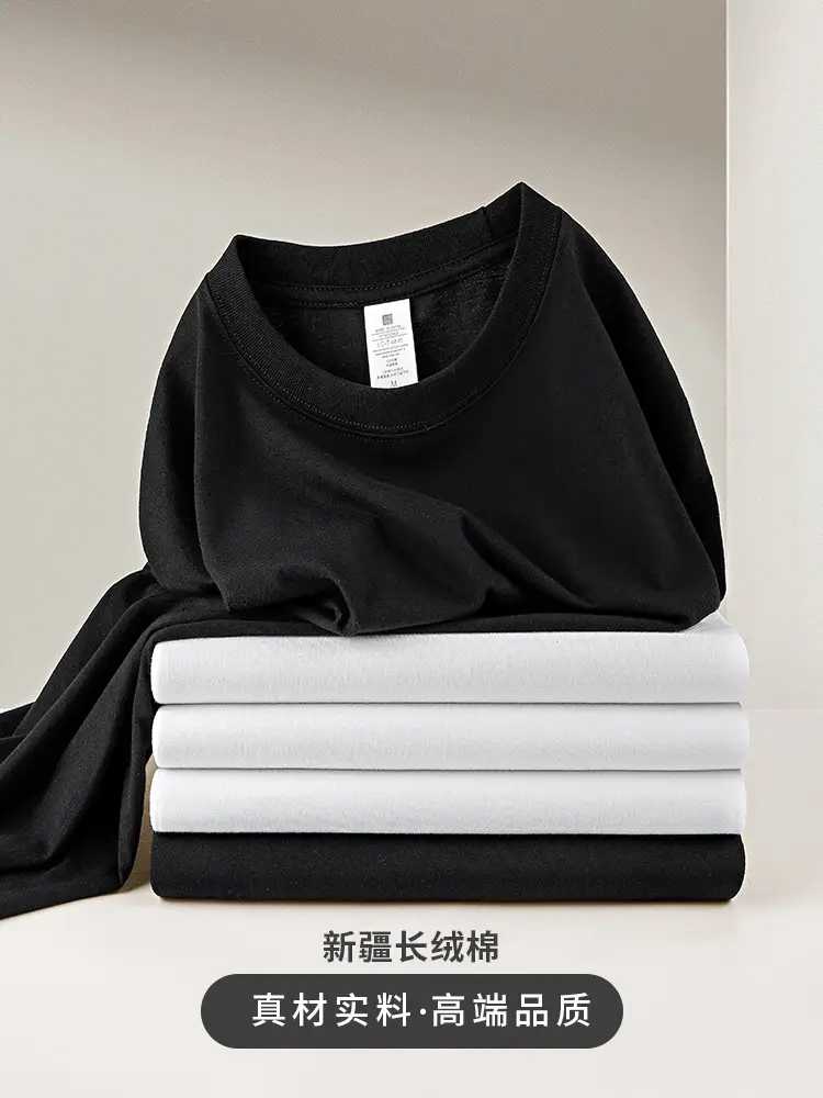 Xinjiang Long-Staple Cotton T-Shirt Black Round Neck - Image 4