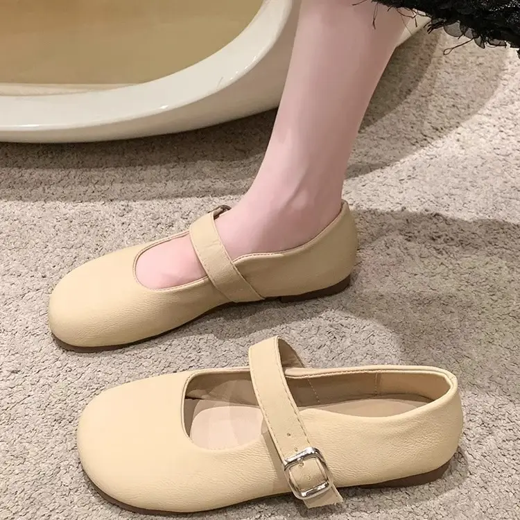 Mary Jane Shoes Women's Flat Shoes 2025 Spring and Autumn New Shallow Mouth Granny Shoes Gentle Style with Skirt Small Leather Shoes - Image 5