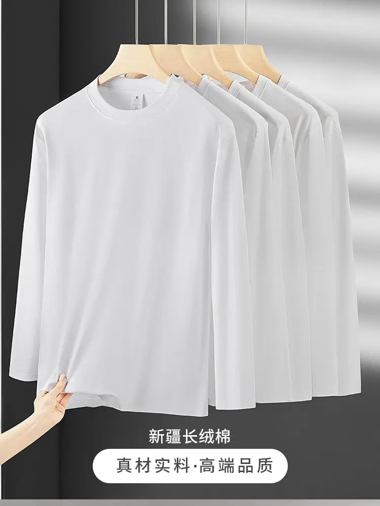 Men White Long Sleeve Cotton T-Shirt 210g - Image 3