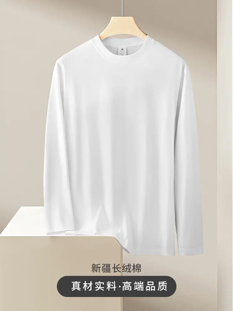 Men White Long Sleeve Cotton T-Shirt 210g - Image 4