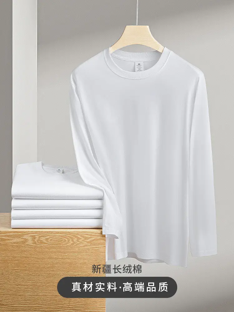 Men White Long Sleeve Cotton T-Shirt 210g - Image 5