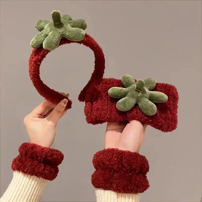 Red Fuzzy Straw Headband for Women High Pressure Hair Bundle