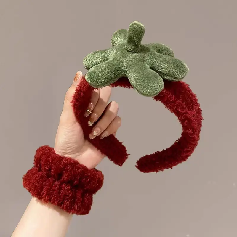 Red Fuzzy Straw Headband for Women High Pressure Hair Bundle