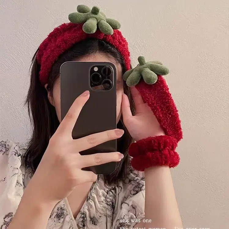 Red Fuzzy Straw Headband for Women High Pressure Hair Bundle