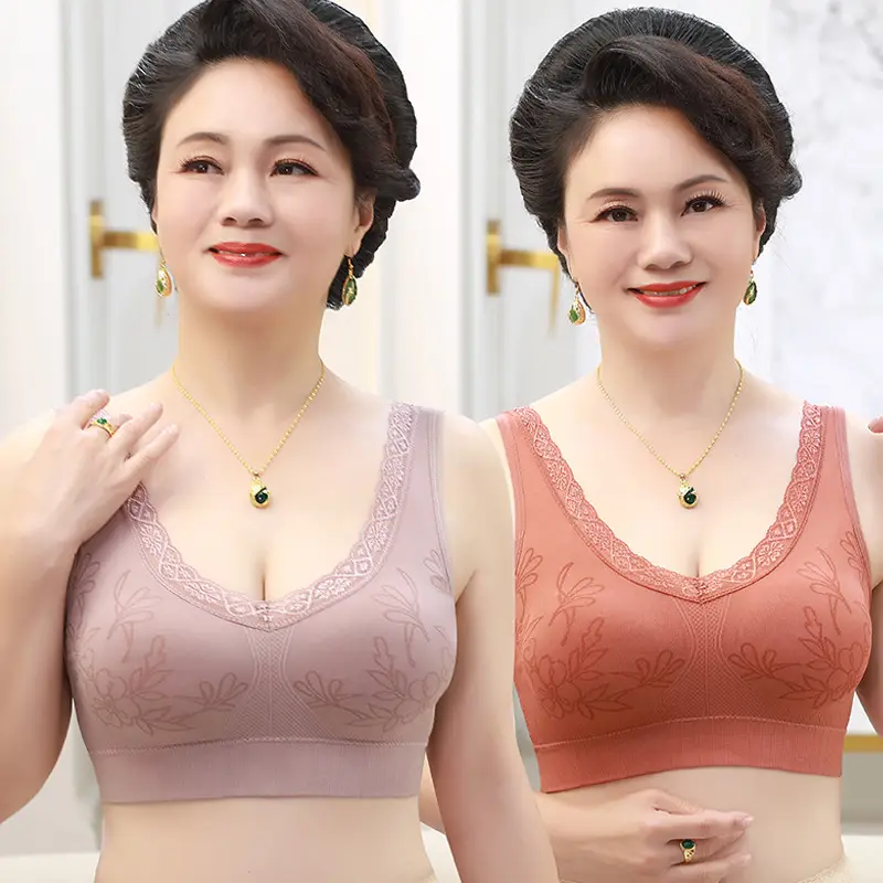 Mother's underwear wireless bra women's thin vest bra middle-aged and elderly sports underwear plus size bra