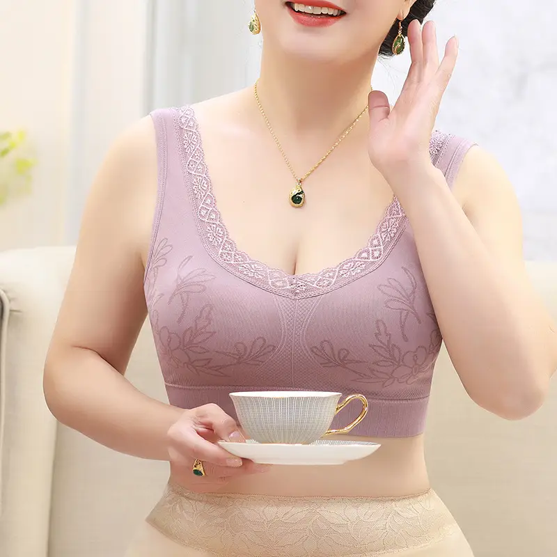 Mother's underwear wireless bra women's thin vest bra middle-aged and elderly sports underwear plus size bra