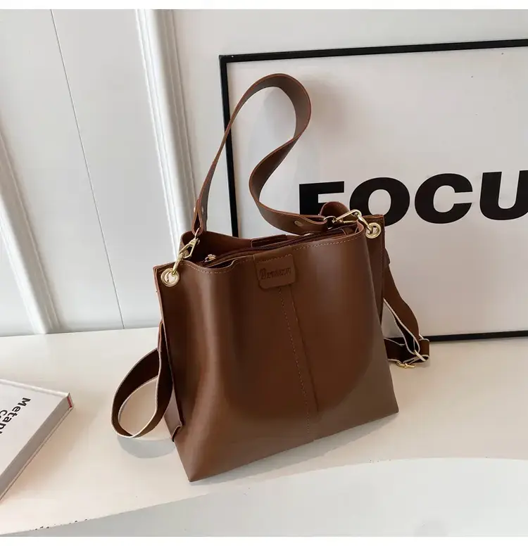 Women's Brown Leather Bucket Bag 2023 New Fashion — feature 37