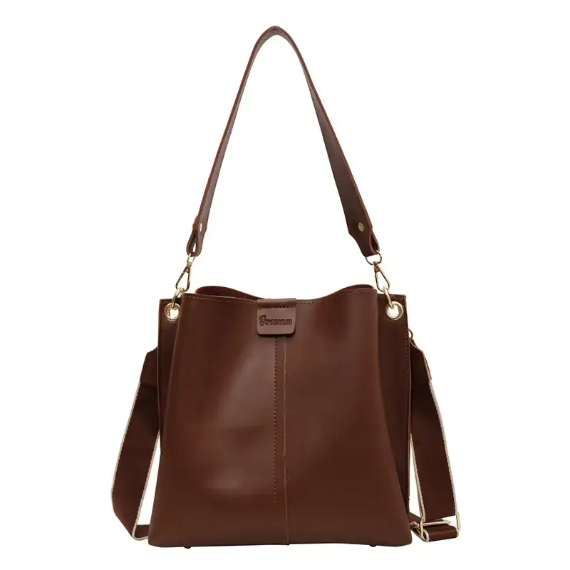 Women's Brown Leather Bucket Bag 2023 New Fashion - Image 2