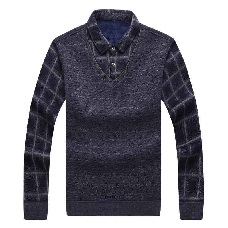 Men Fleece Lined V-Neck Sweater Black Winter Warm - Image 14