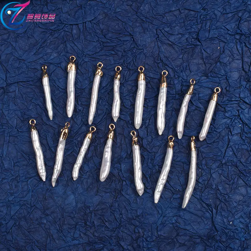 White Bright Pearl Toothpick Gold Edge Single Ring Pendant DIY Earrings - Image 3