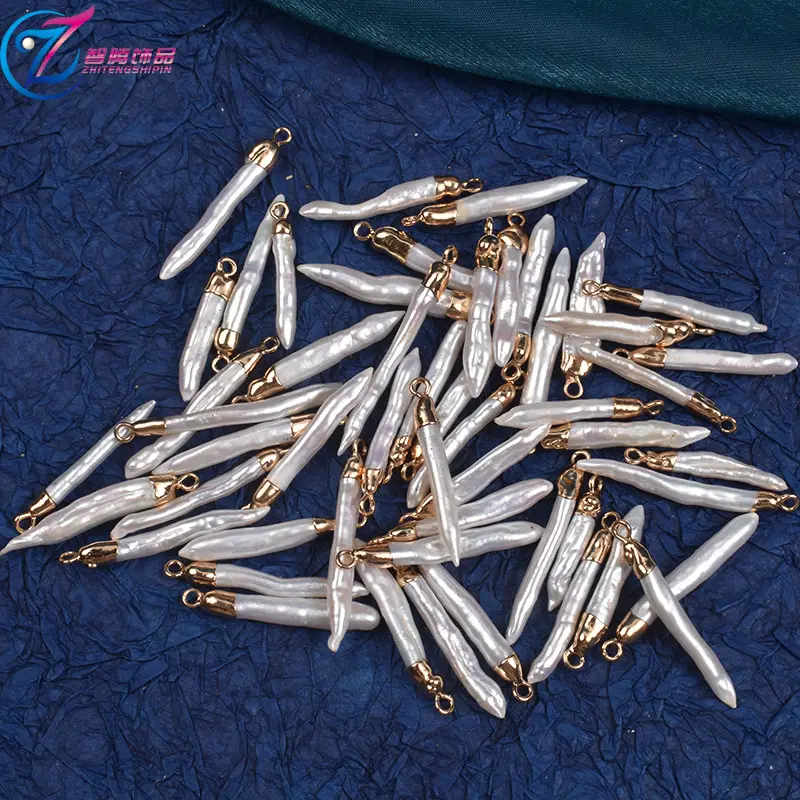 White Bright Pearl Toothpick Gold Edge Single Ring Pendant DIY Earrings - Image 4