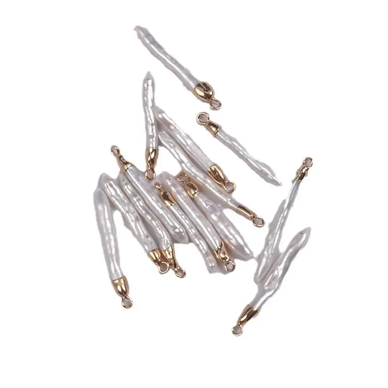 White Bright Pearl Toothpick Gold Edge Single Ring Pendant DIY Earrings - Image 6