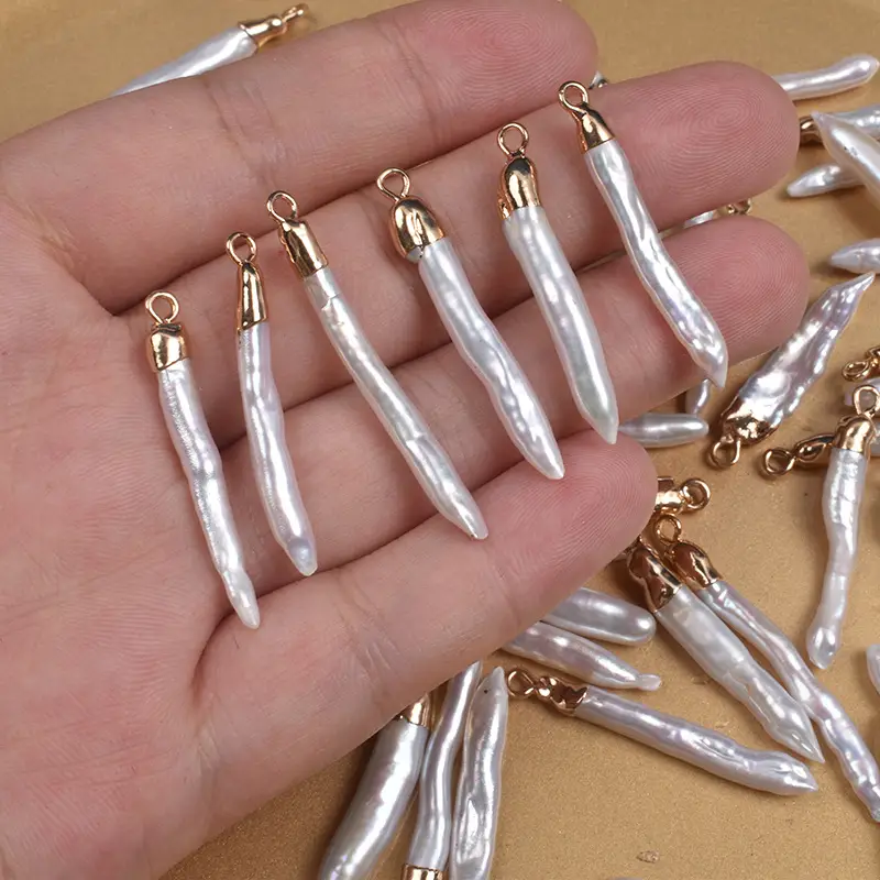 White Bright Pearl Toothpick Gold Edge Single Ring Pendant DIY Earrings — feature 2