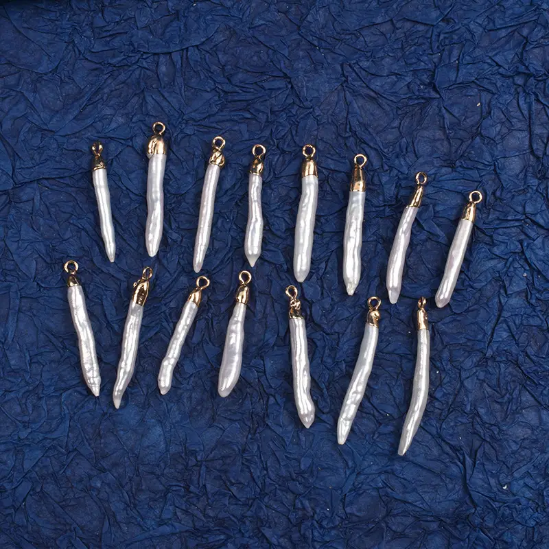 White Bright Pearl Toothpick Gold Edge Single Ring Pendant DIY Earrings — feature 3