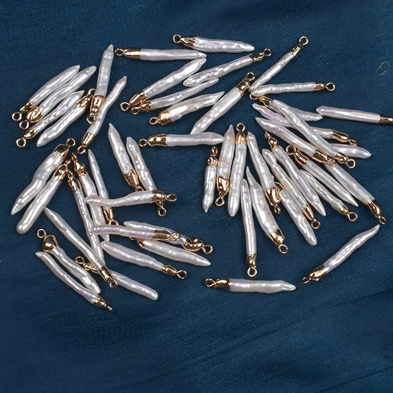 White Bright Pearl Toothpick Gold Edge Single Ring Pendant DIY Earrings — feature 4