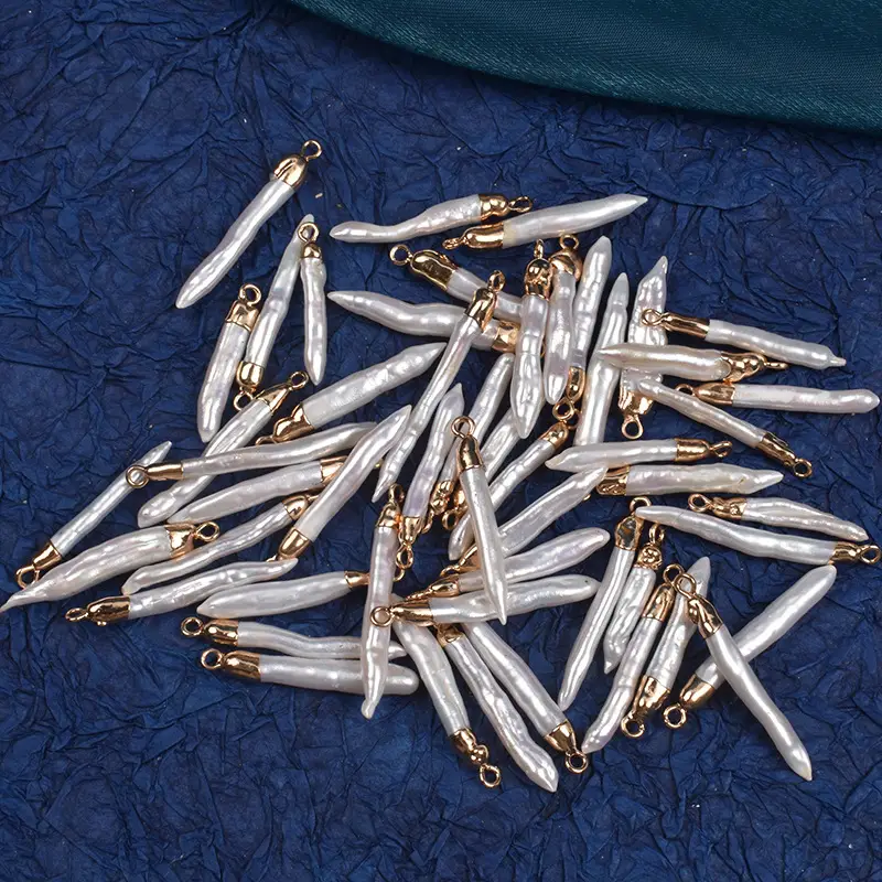 White Bright Pearl Toothpick Gold Edge Single Ring Pendant DIY Earrings — feature 5