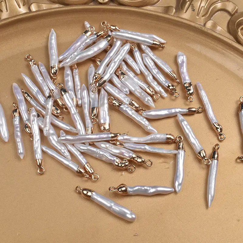 White Bright Pearl Toothpick Gold Edge Single Ring Pendant DIY Earrings — feature 6