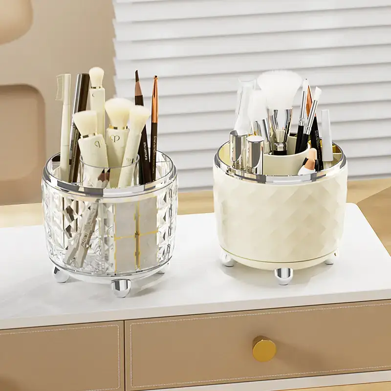Rotating Makeup Brush Storage Box with Lid