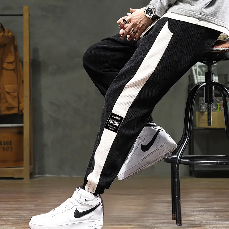 Fleece Lined Ankle-Tied Sweatpants Black White - Image 3