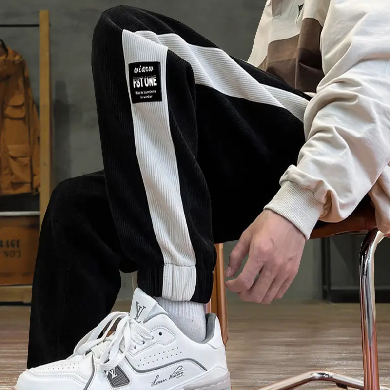 Fleece Lined Ankle-Tied Sweatpants Black White - Image 4